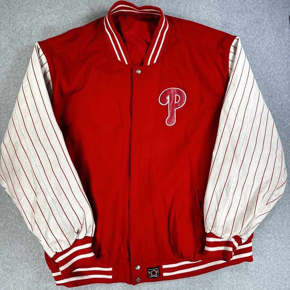Vtg Philadelphia Phillies Vartsity Jacket Jeff Hamilton Mens 6X Red Baseball
